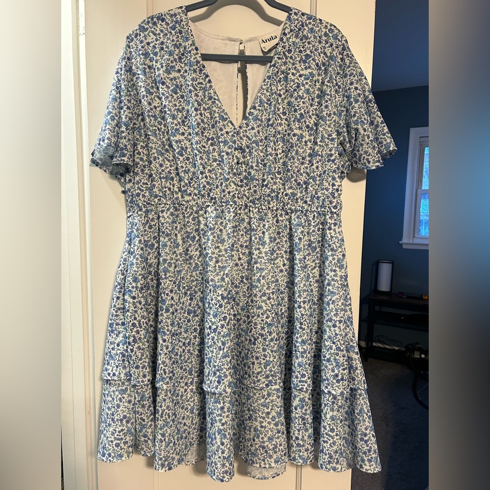 ARULA Blue and White Floral Dress